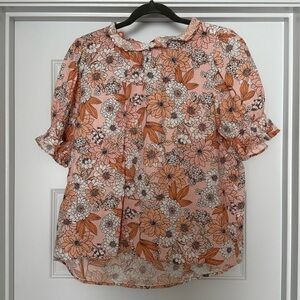 JCrew Floral Pink and Orange Women's Top, Size M